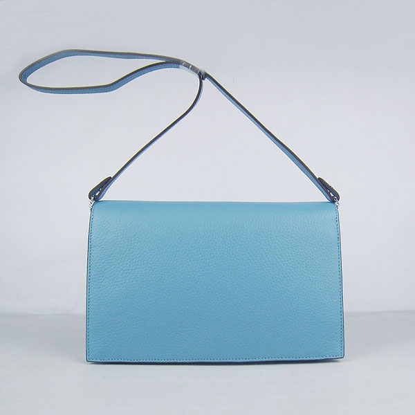 7A Hermes Togo Leather Messenger Bag Light Blue With Silver Hardware H021 Replica - Click Image to Close